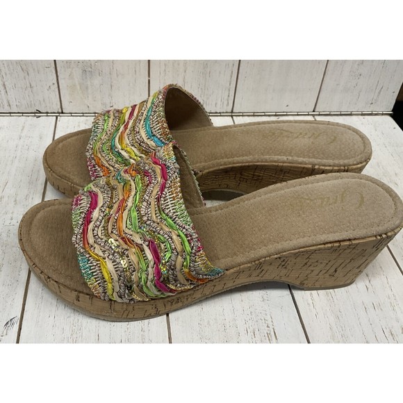 Grazie Womans Size 10 Cork Sandals Slide On Multicolor Strap - Picture 5 of 13